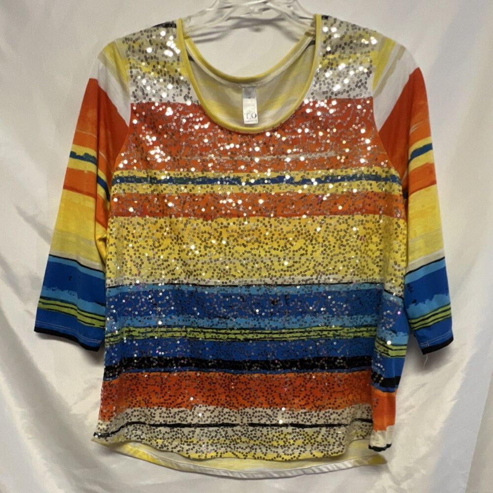 Thomas & Olivia 1X Multicolor Sequin Striped 3/4 Sleeve Blouse